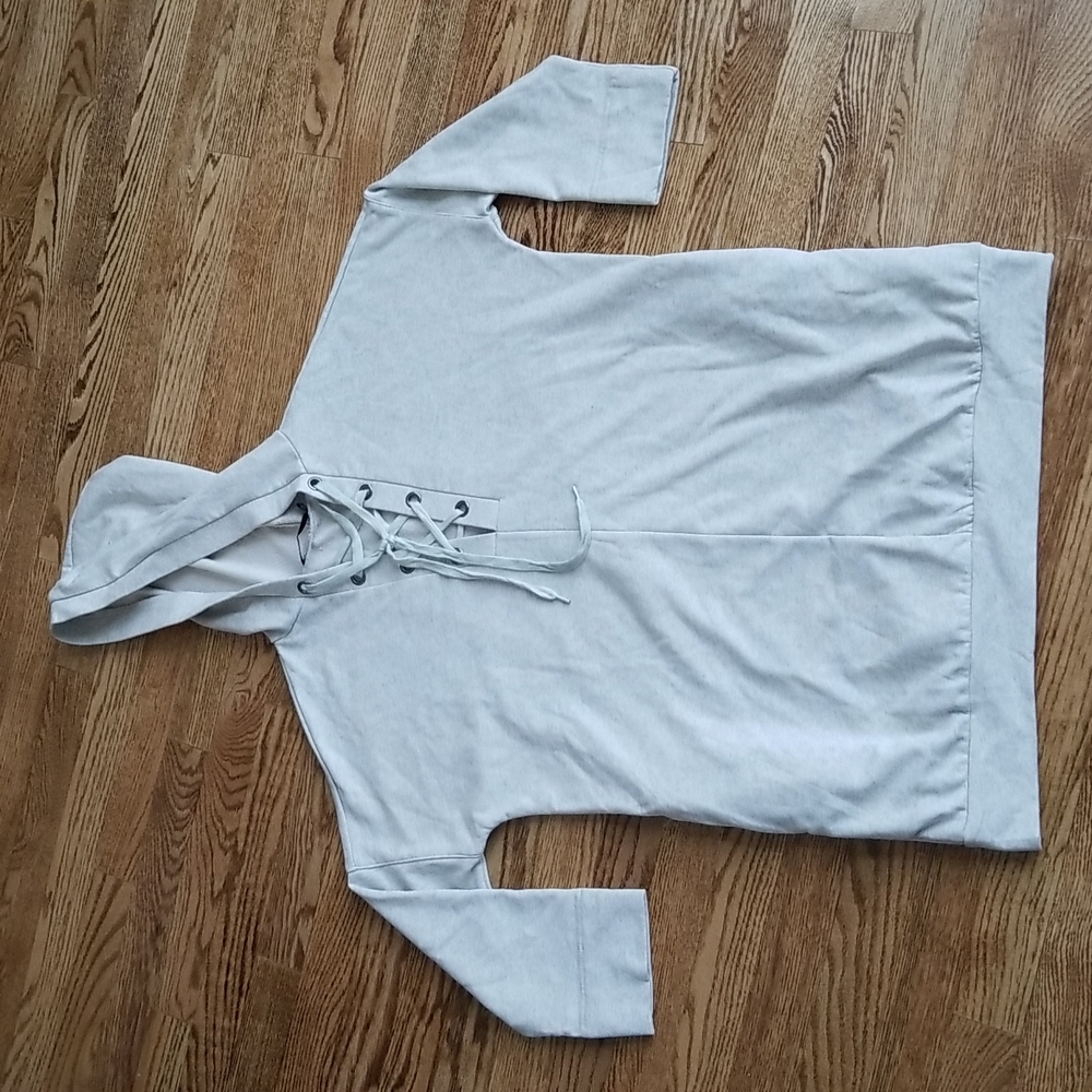 (S) Doe & Rae 100% Cotton Lace Up Oversized ½ Sleeve Hoodie with Pockets